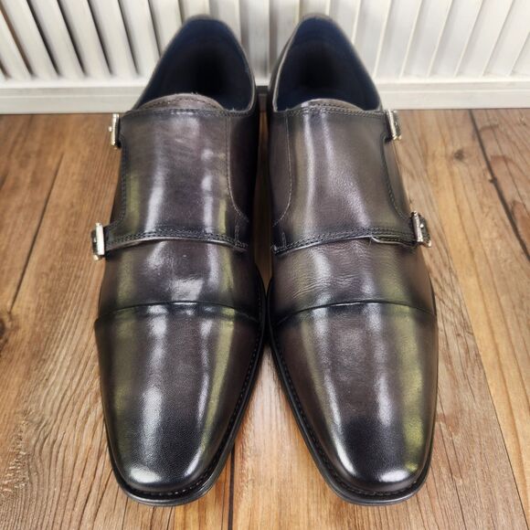 Jump New York Manuel Double Monk Strap Dress Shoes Mens 9 M Grey Leather Preppy - Picture 9 of 11